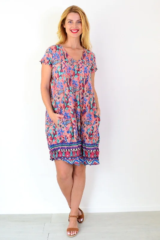 Nicola Salmon Dress Cap Sleeve Tunic Dynamic Women's Moto