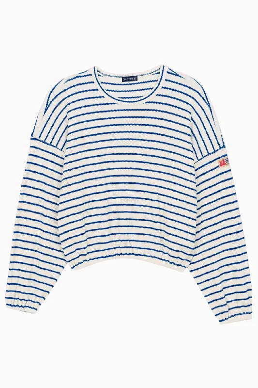 MOTHER The Swipe Crop T-Shirt - Cream & Blue Relaxed Women's Beachy