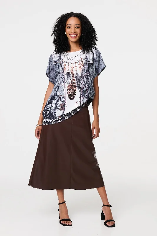 Feather Print Relaxed Short Sleeve Tunic European