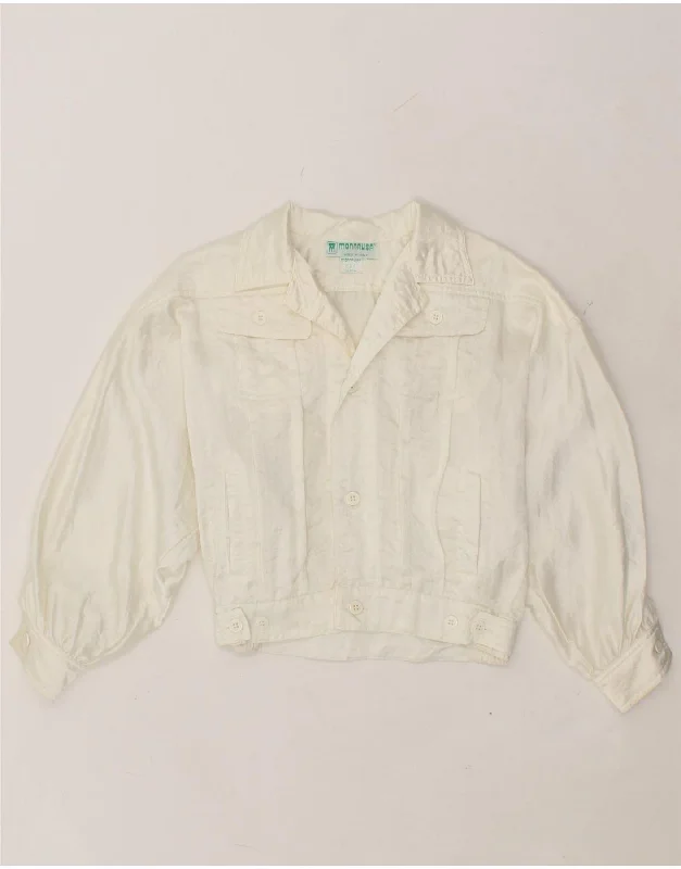 VINTAGE Womens Crop Bomber Jacket IT 32 2XS Off White Polyamide Business