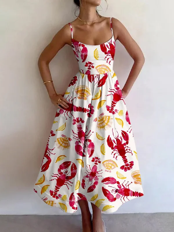 Colorful Unique Printed Sexy Graceful Suspender Slim Midi Dress Casual Women's Japanese Colorful Unique Printed Sexy Graceful Suspender Slim Midi Dress Casual Women's Japanese