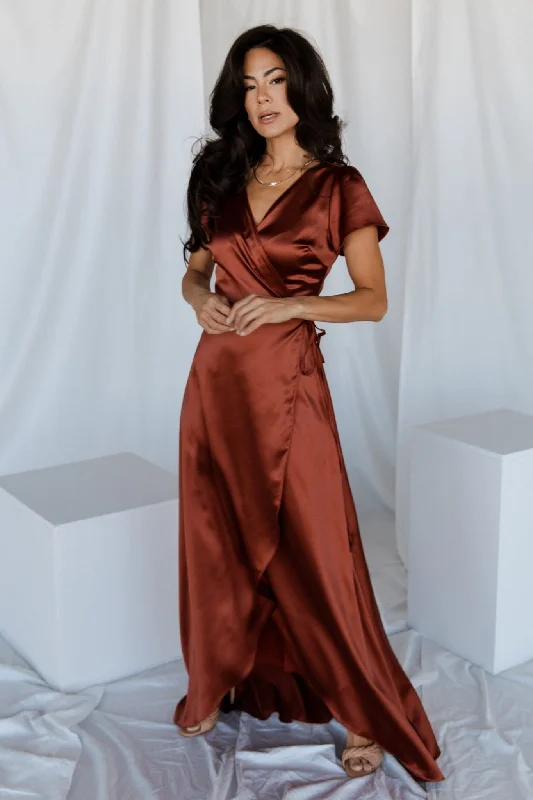 Krystal Satin Wrap Gown | Cinnamon Artistic Women's Hand - painted
