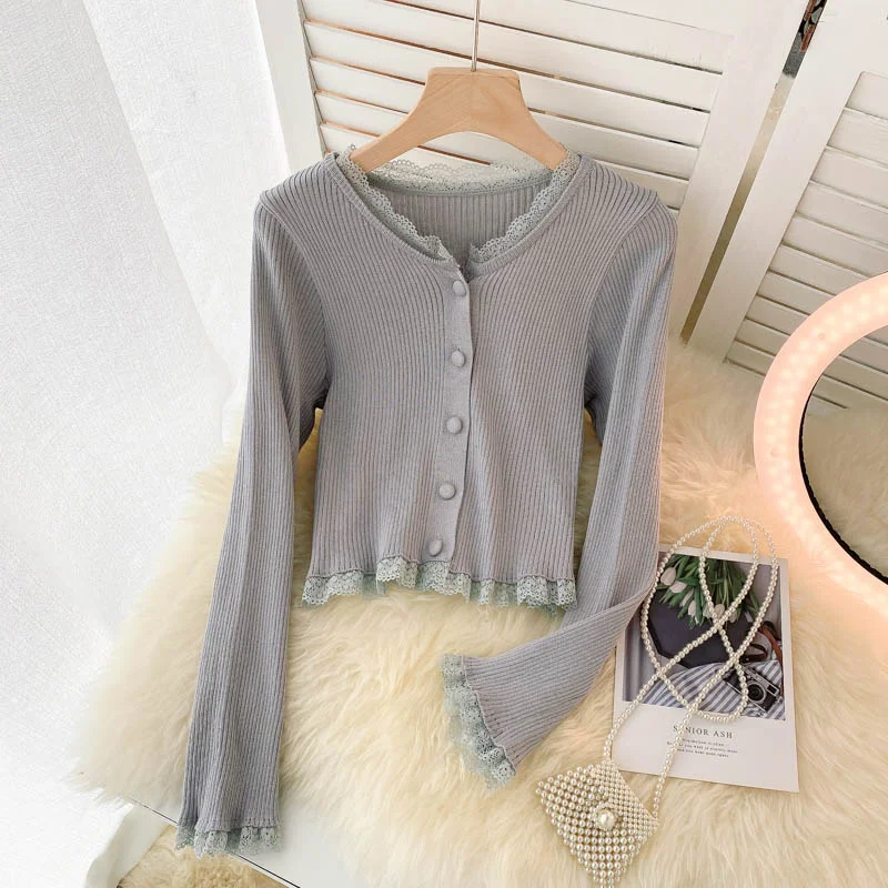 Simple Cardigan Lace Long Sleeve Sweater  139 Traditional Women's 