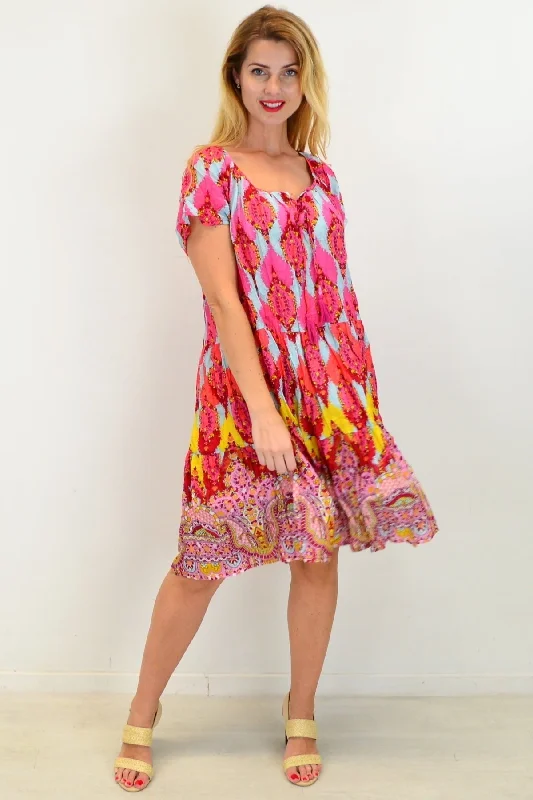 Cherry Mosaic Shift Dress Cotton Tunic Sporty Women's Tennis