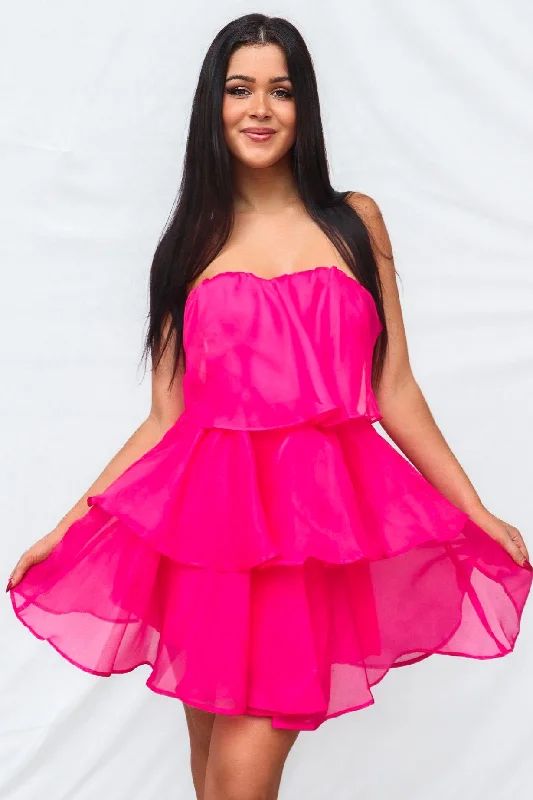 Zimmi Mini Dress - Hot Pink Sophisticated Women's 