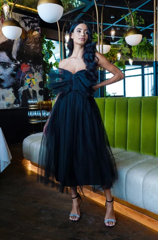 Butterfly Black Tulle Midi Dress Dynamic Women's Moto