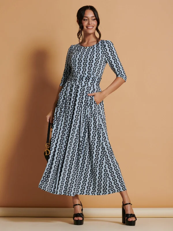 Jolie Moi Cierra 3/4 Sleeve Maxi Dress, Light Blue Country