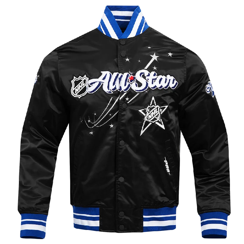 NHL ALL TEAMS NHL ALL STAR 2024 RIB MEN'S SATIN JACKET (BLACK/DODGER BLUE) Streetwear Style for 