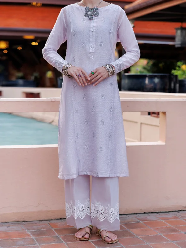 Light Purple Khaddi Net Tunic - AL-LK-1036 Trendy Women's Oversized