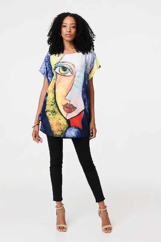 Graphic Print Short Sleeve Relaxed Tunic performance