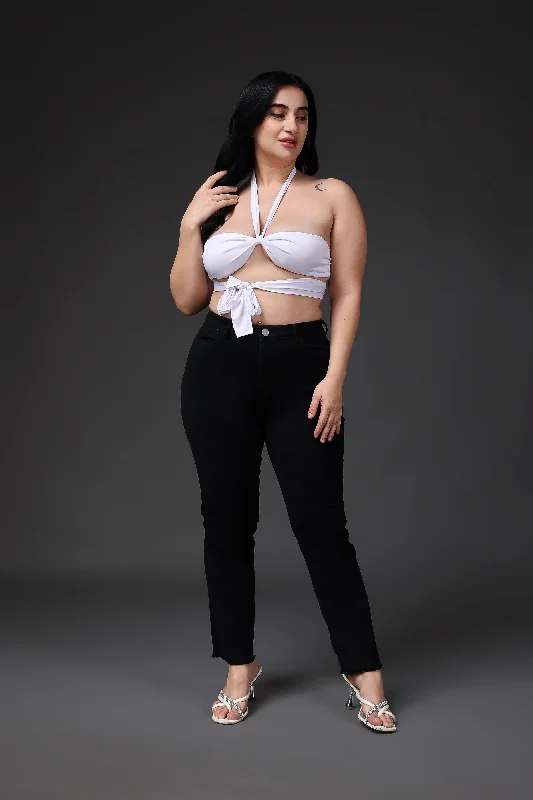 White Solid Beach Crop Top Laid - back Women's Style