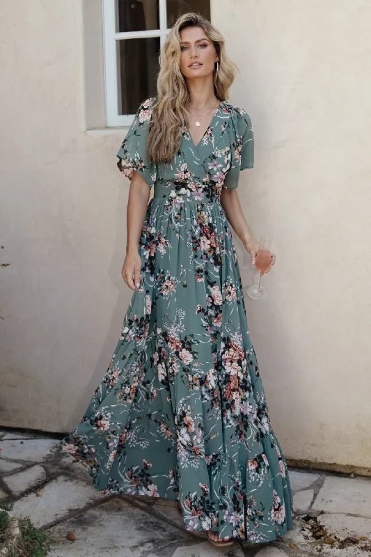 Katherine Maxi Dress | Dusty Green Floral Athletic Women's 