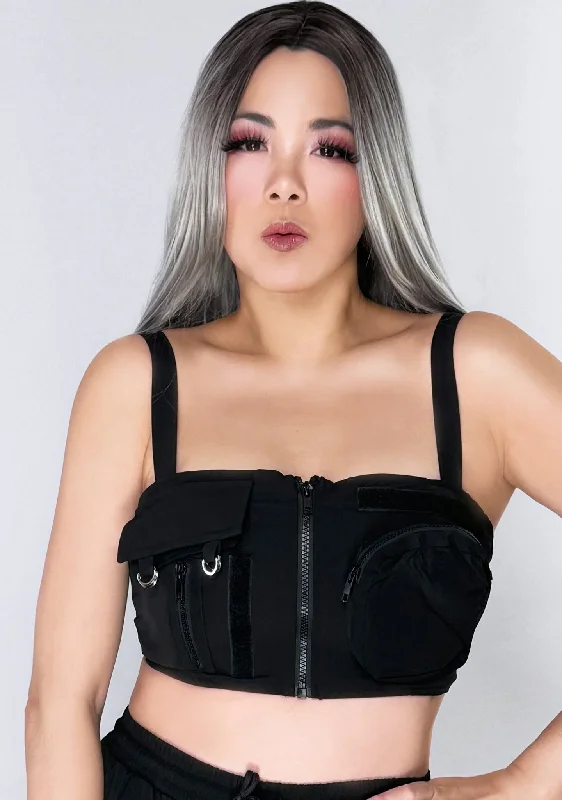 Metro Chic Black Cargo Crop Top Trendy Women's 