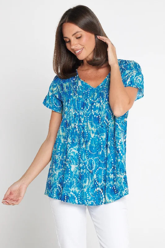 Carmody Cotton Top - Ocean Blue Bubbles Laid - back Women's Style