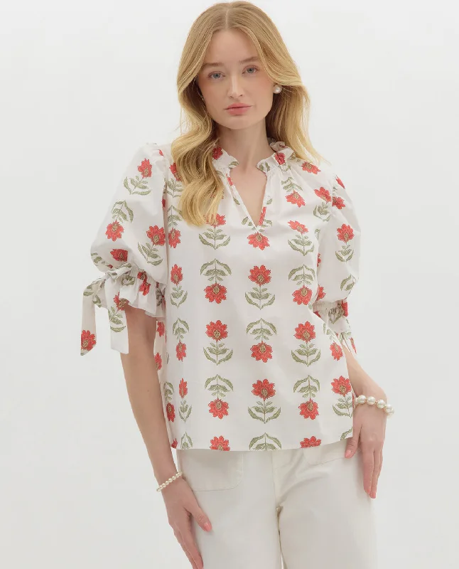 Entro Split Neck Print Top Vacation
