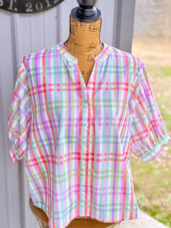 Valerie Plaid Blouse Sleek Women's Metallic