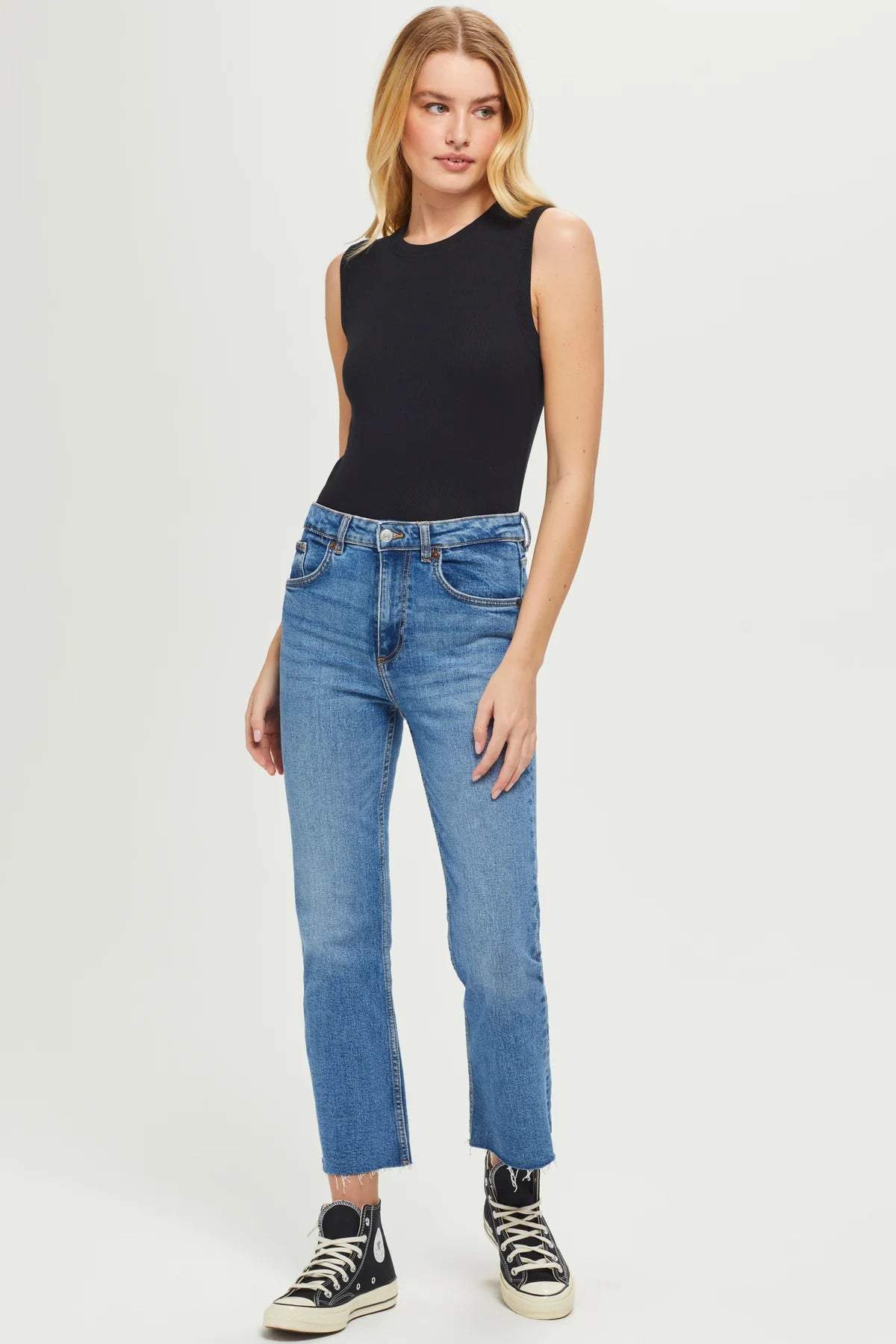 Ribbed Sleeveless Tee in Black Preppy Women's College