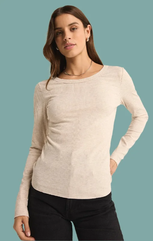 Variegated Layer Top - Light Oatmeal Heather Trendy Women's 
