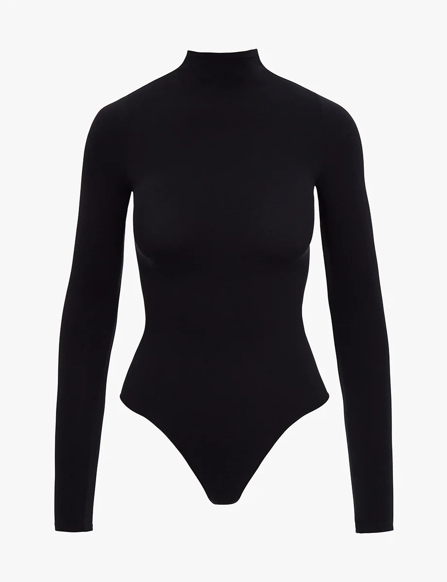 Ballet Long Sleeve Mockneck Bodysuit in Black performance