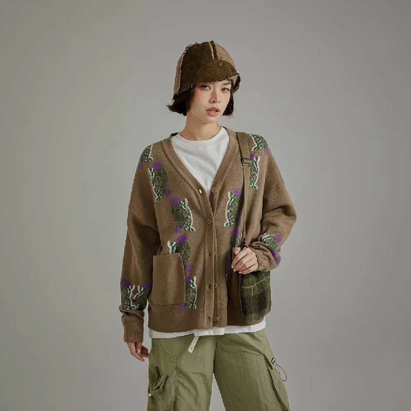 Vintage Flowers Loose-Fit Cardigan Tough Women's Military - inspired