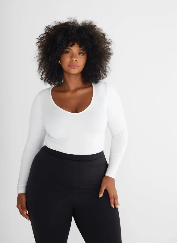 Essential V Neck Top - White Preppy Women's College