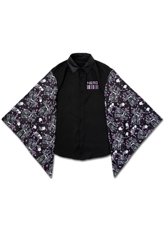 Mill & Nero Blood Nero Kimono Black Purple Button Shirt Tough Women's Military - inspired