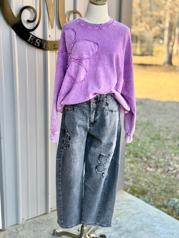 Flower Patch Washed Terry Pullover Sophisticated Women's 
