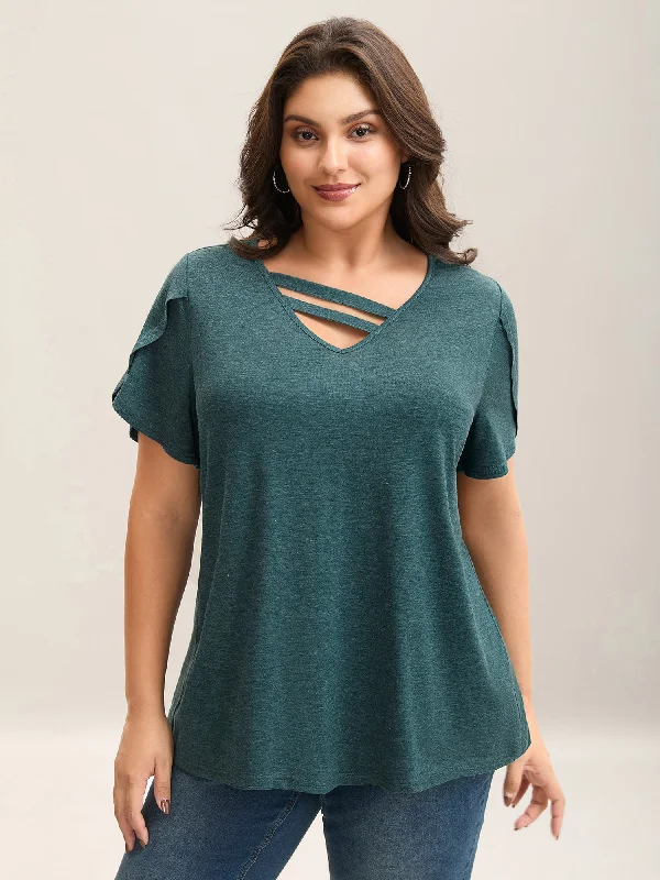Heather Stretchy Neck Cut-Out T-Shirt Bohemian Women's Free