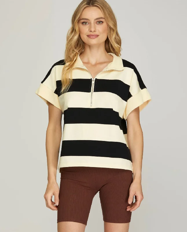 Half Zip Striped Top Athletic Women's 