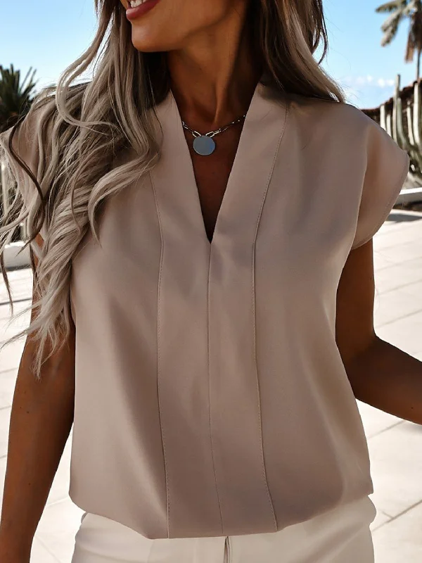 V-Neck Cap Sleeve Blouse Elegant Women's Formal 