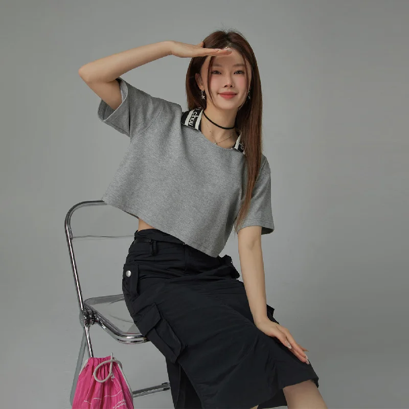 Chuu Lapel Loose Fit T-Shirt Classic Women's Tweed