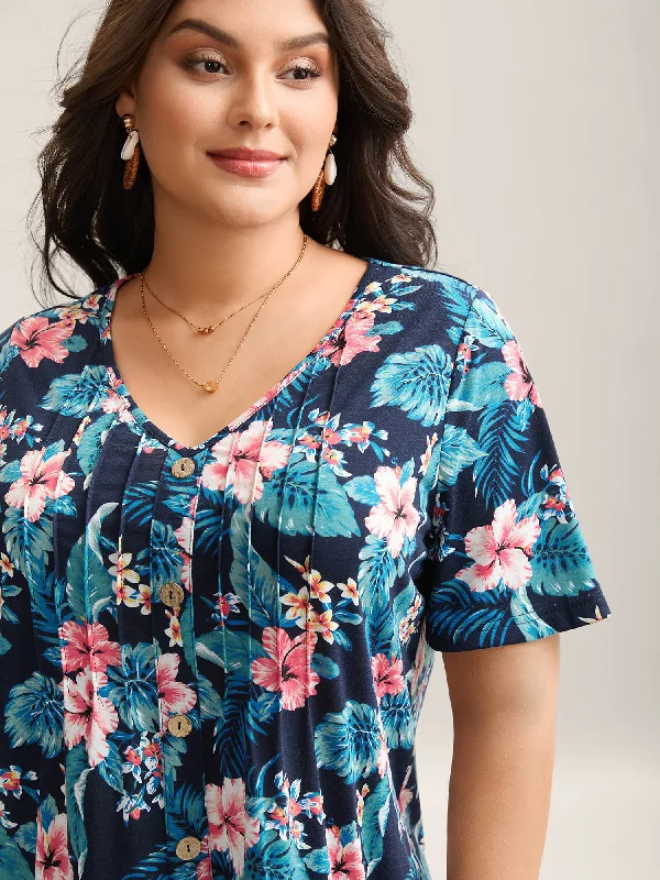 Large Flower Print Toothpick Pleat T-Shirt purpose