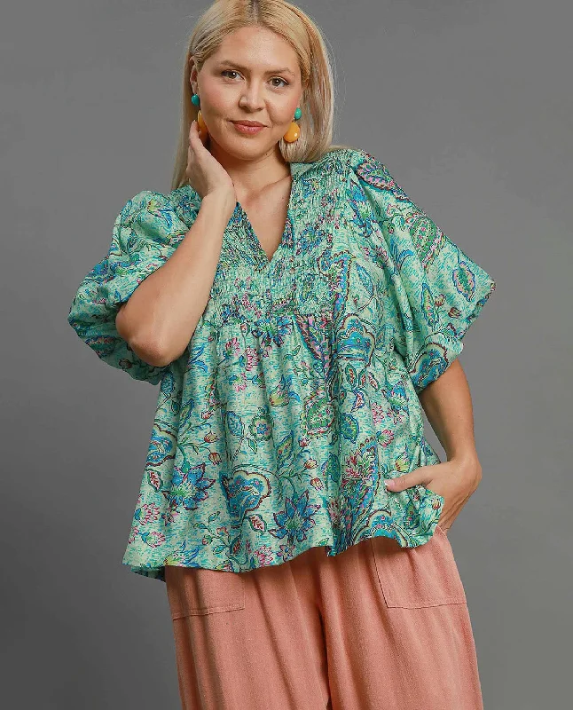 Plus V-Neck Paisley Print Top Disco