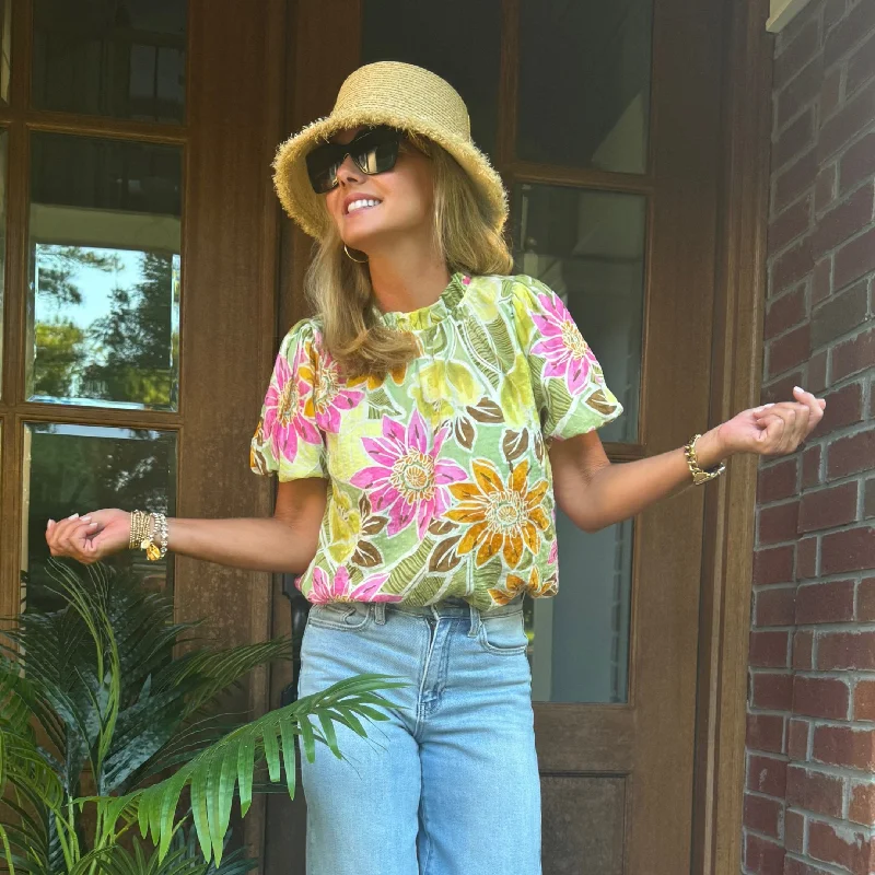 Stacy Sage Mix Top | Green Floral Edgy Women's Punk