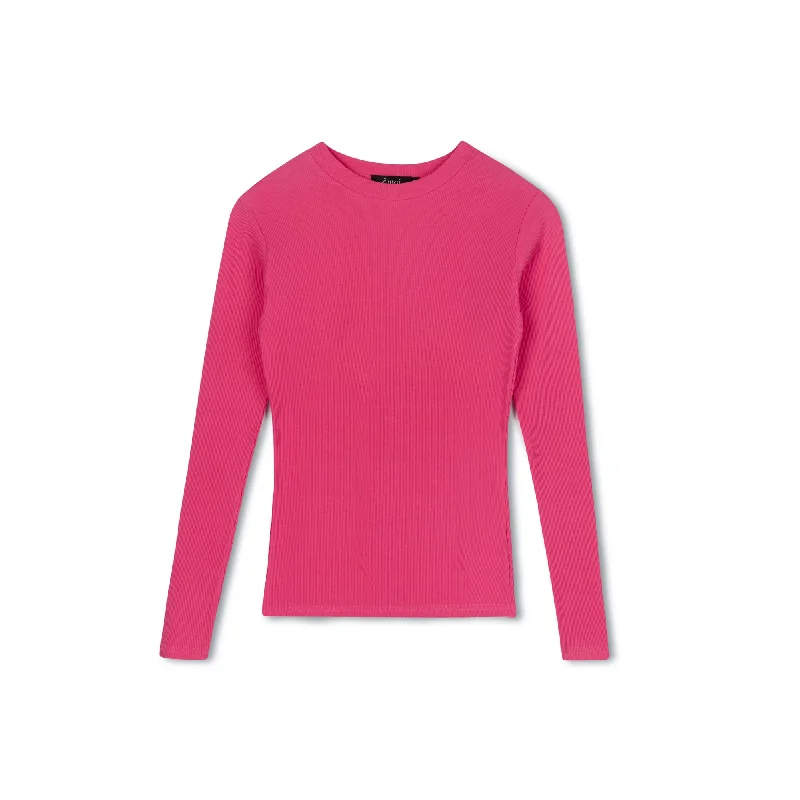 Ribbed Crewneck Tee | Highlighter Pink Monochromatic Office Style