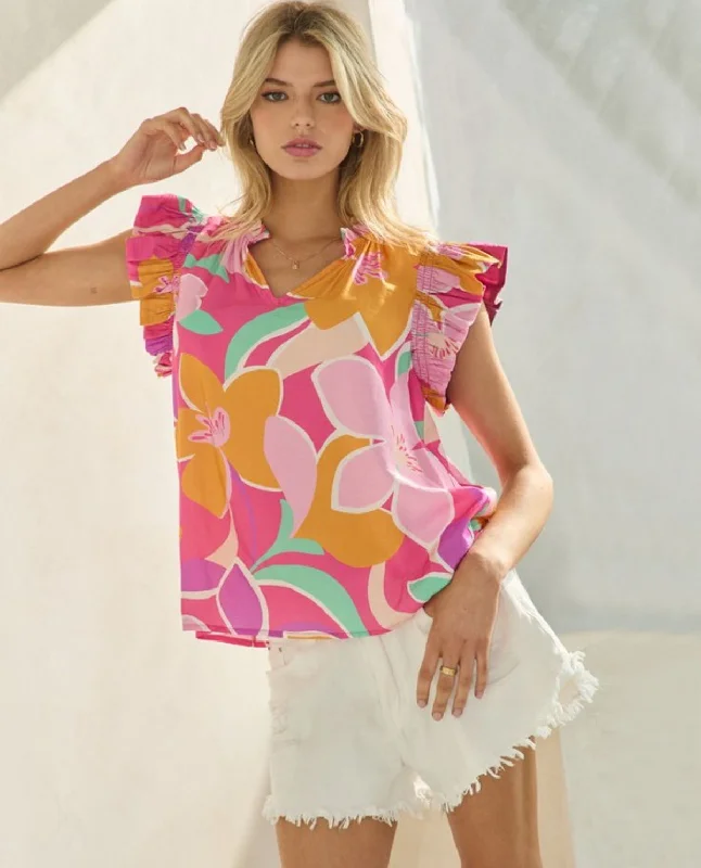 Hot Pink Multi Print Top Cool Women's Skate