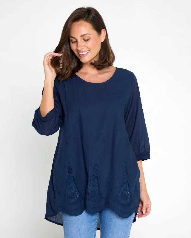Sophia Cotton Top - Navy Nouveau Modern Women's 