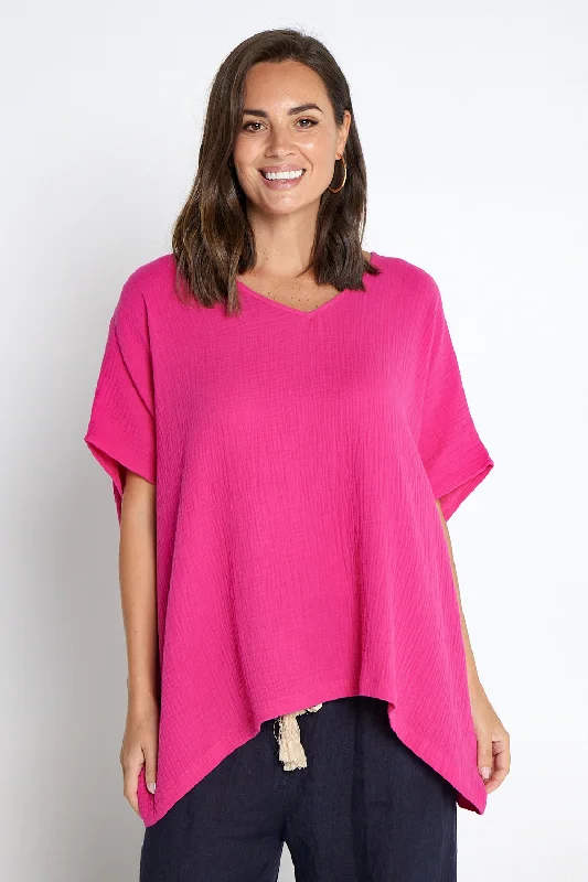 Fiji Cotton Muslin Top - Hot Pink Hip Women's Retro