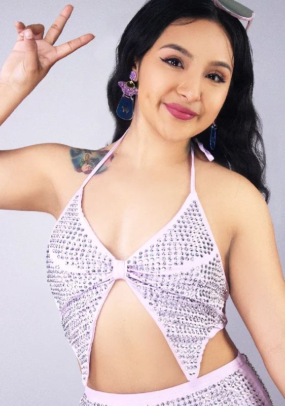 Lavish Me Butterfly Rhinestone Top Sophisticated Women's Tailored