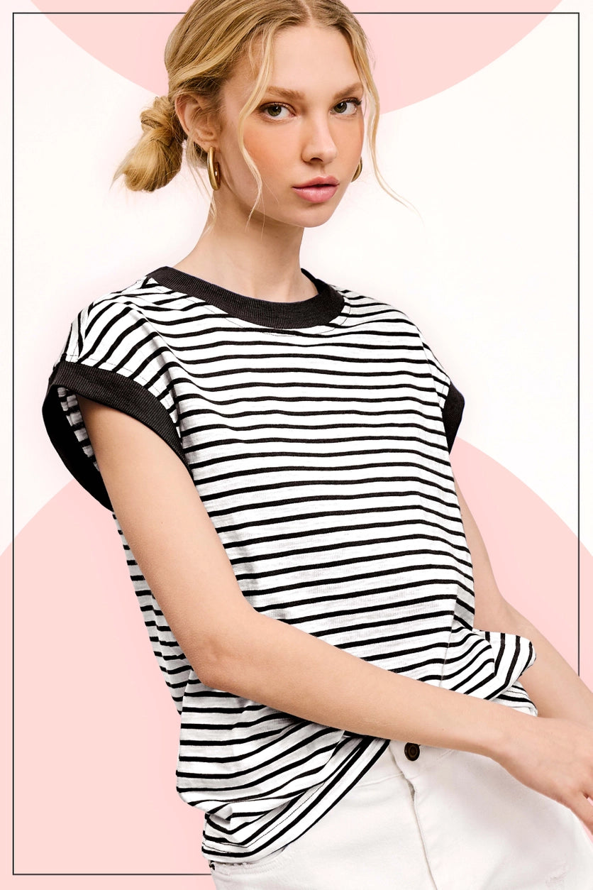 Nautical Cap Sleeve Striped Top Bold Women's Animal Print