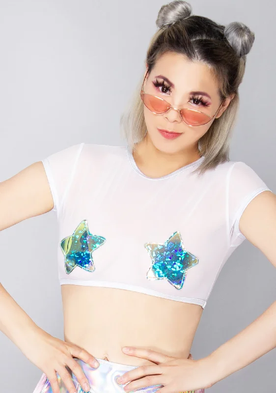 Bright Lights Mesh Cropped Top Elegant Women's 