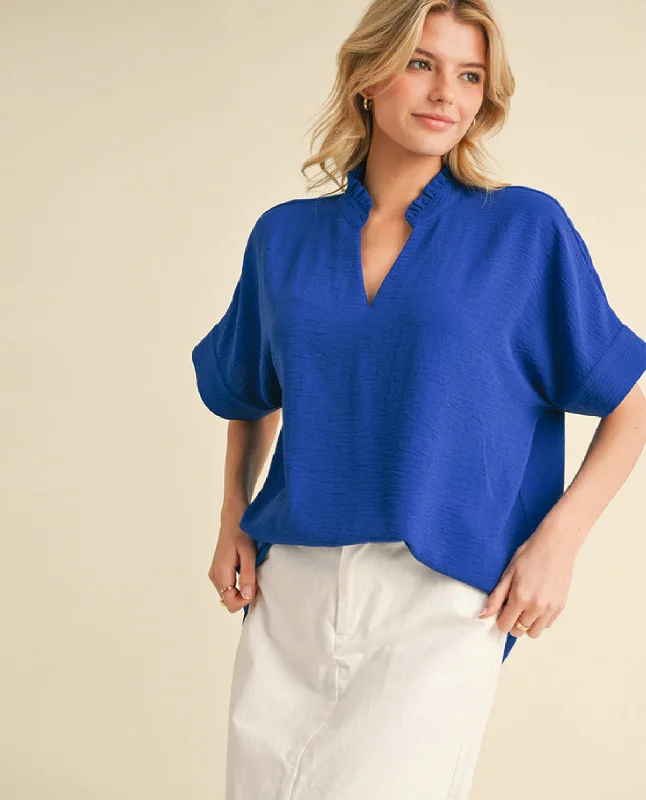 Solid Split Neck Top Street