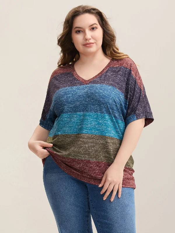 Multi-Color Summer Stripes T-Shirt Sleek Women's Metallic