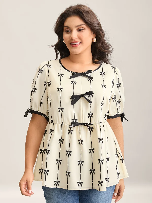 Bow Detail Printed Color Contrast Blouse Sharp Women's Italian
