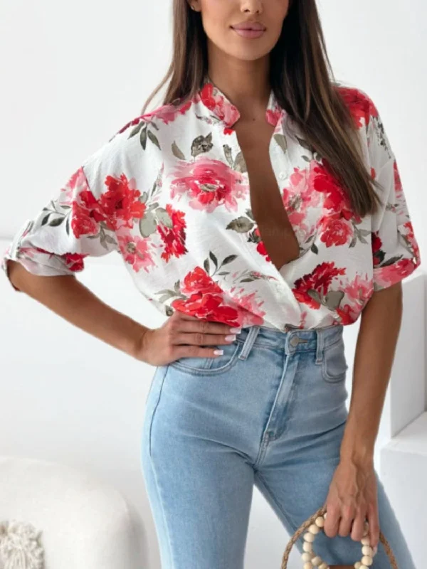 Printed Button Up Half Sleeve Shirt Monochromatic All - in - one