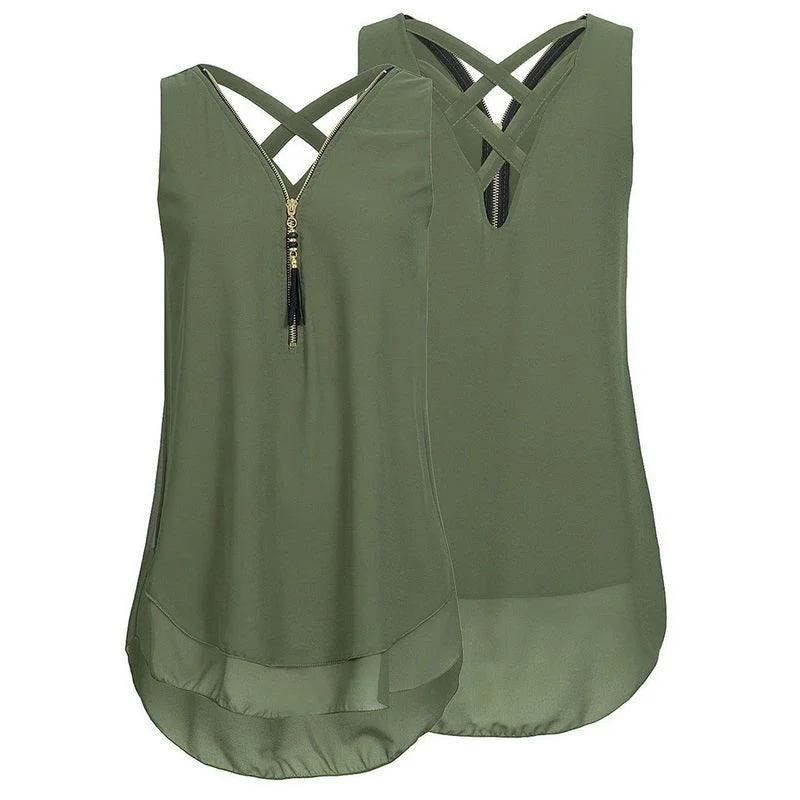 CHIFFON CRISSCROSS TASSEL TOP Bold Women's Statement