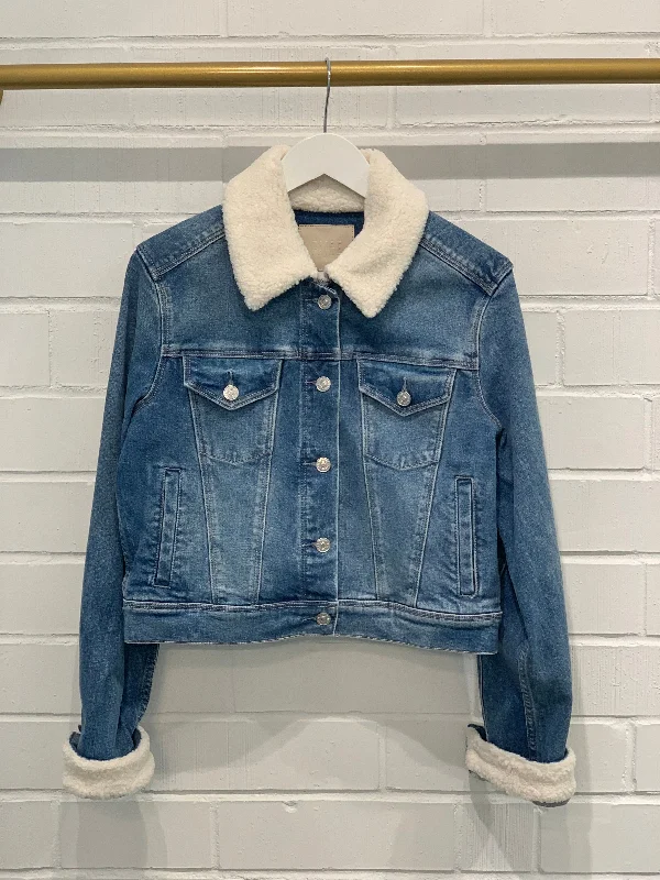 Relaxed Vivienne Crop W/ Faux Shearling - Valerie Distressed Hip Women's Retro