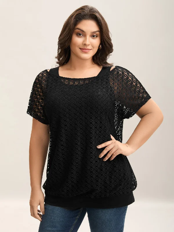 2-in-1 Cut-Out Plain Knit Top Relaxed Women's 