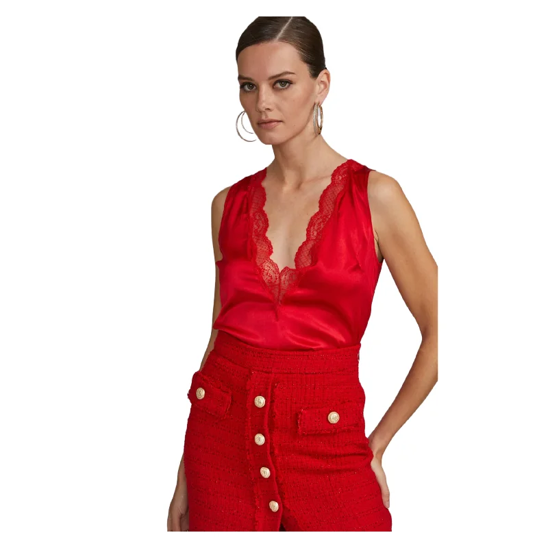 Aida Lace Combo Tank in Red Classic Women's Tweed