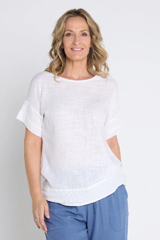 Zahns Linen Top - White Refined Women's Velvet